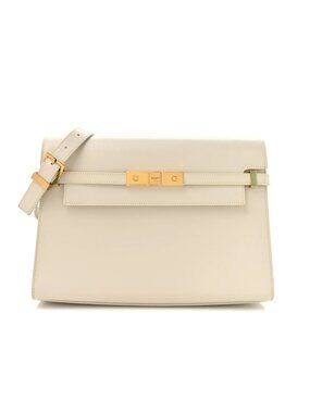 Saint Laurent Manhattan Leather Shoulder Bag - Medium - Crema | 2 Straps